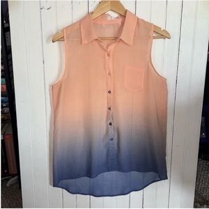 E & M Sleeveless Blouse Orange Blue Ombré Size L